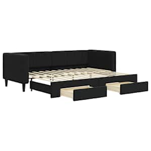 Válenda s přistýlkou a zásuvkami černá 80 x 200 cm samet - obrázek 2