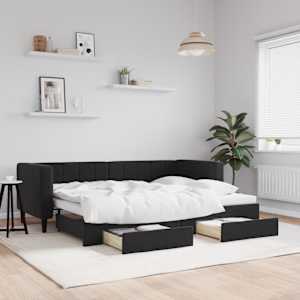 Válenda s přistýlkou a zásuvkami černá 80 x 200 cm samet - obrázek 1