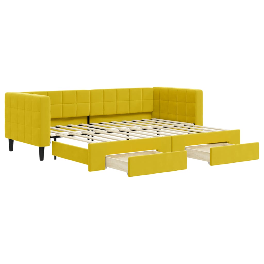 vidaXL Slaapbank met onderschuifbed en lades 80x200 cm fluweel geel