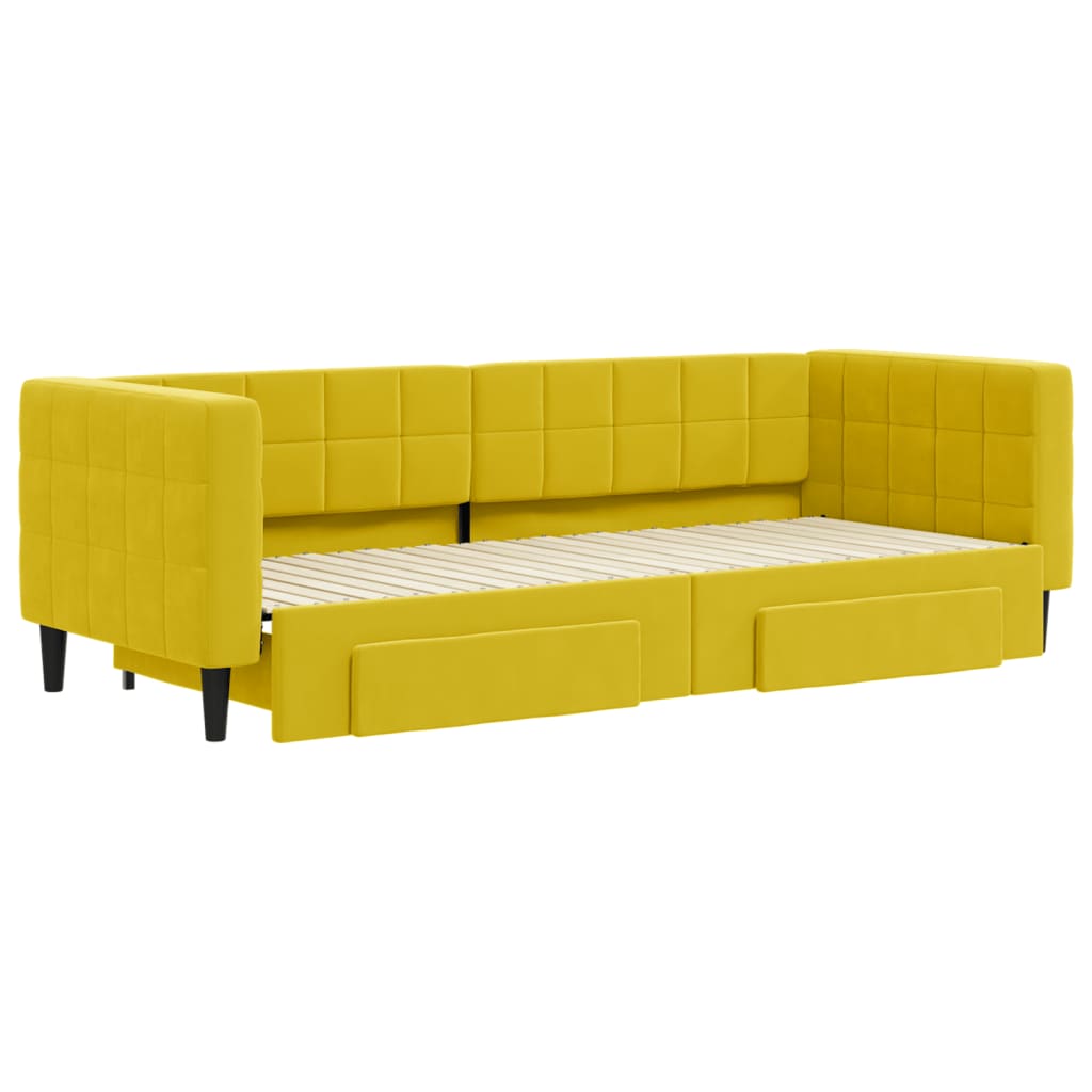 vidaXL Slaapbank met onderschuifbed en lades 80x200 cm fluweel geel afbeelding