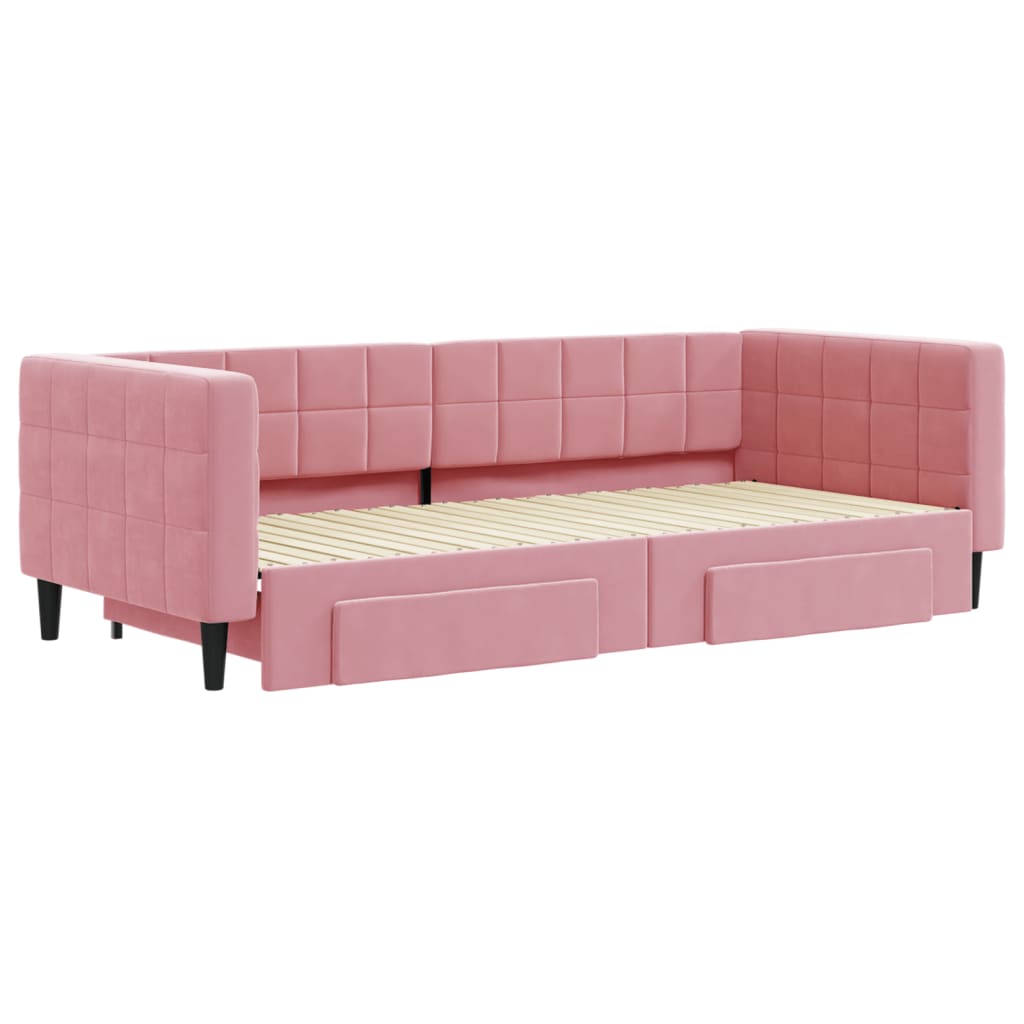 vidaXL Slaapbank met onderschuifbed en lades 90x200 cm fluweel roze afbeelding