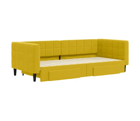 vidaXL Slaapbank met onderschuifbed en lades 90x200 cm fluweel geel