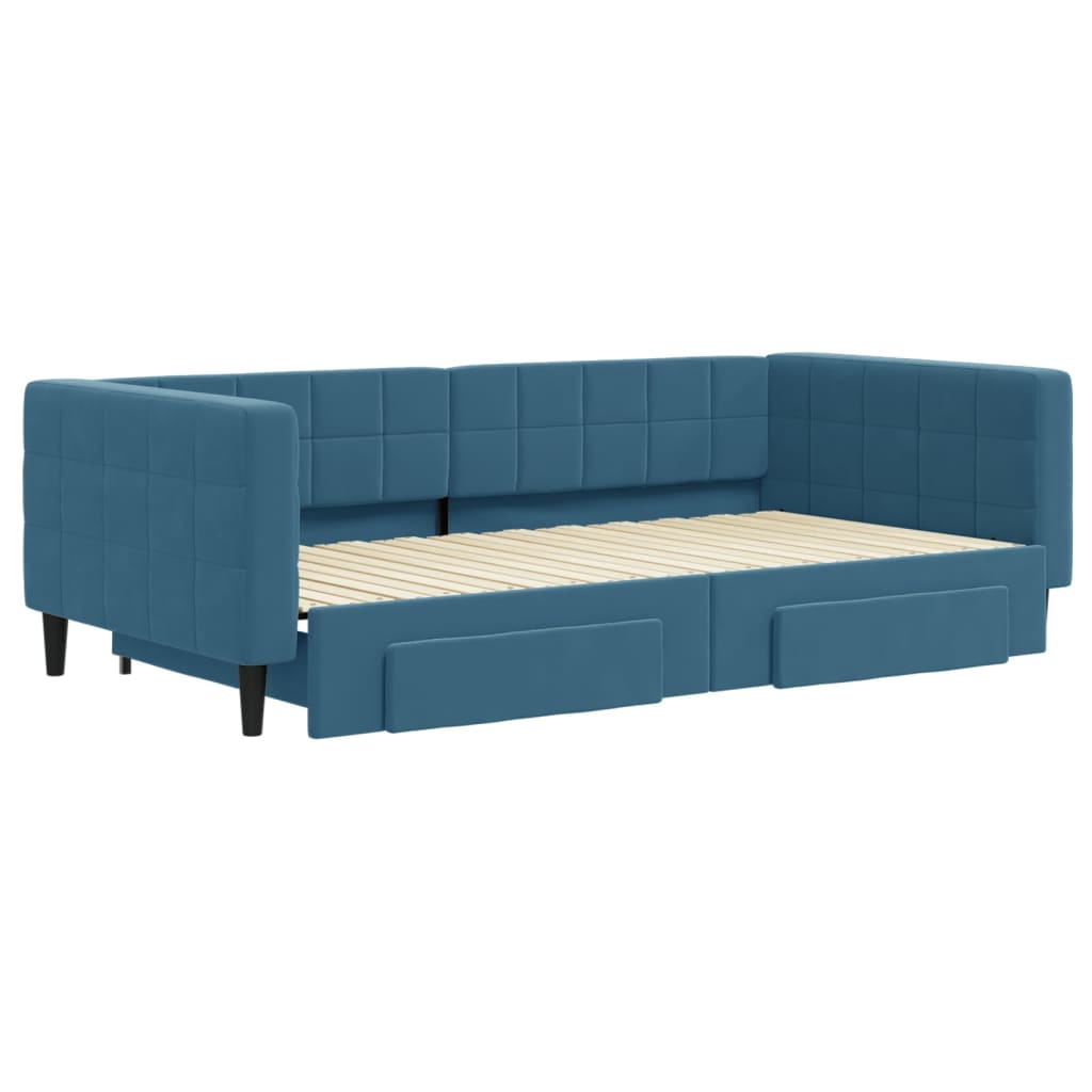 vidaXL Slaapbank met onderschuifbed en lades 100x200 cm fluweel blauw afbeelding
