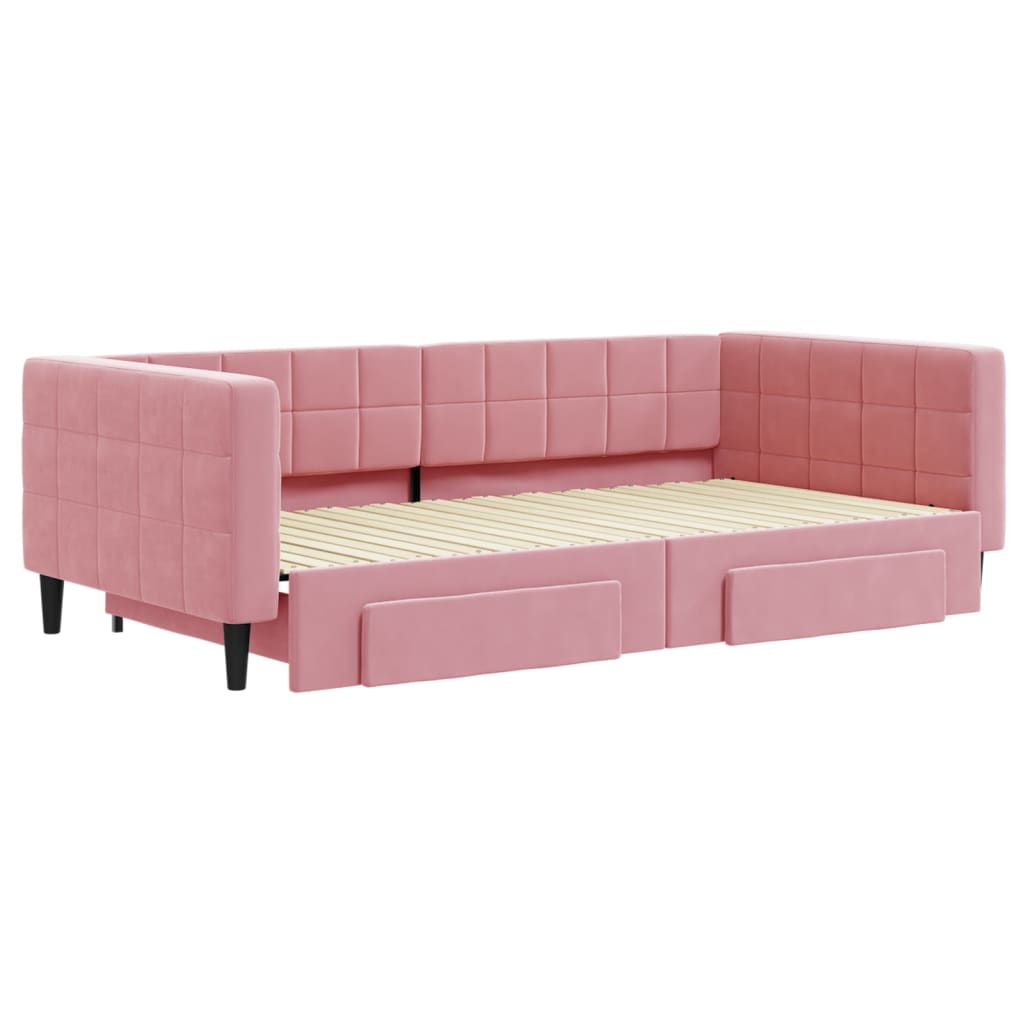 Thumbnail - vidaXL Tagesbett Ausziehbar mit Schubladen Rosa 100x200 cm Samt