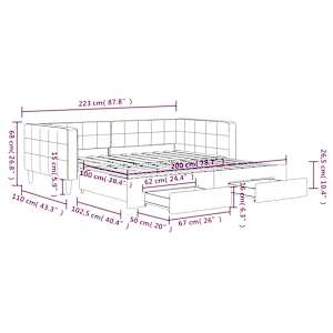 Válenda s přistýlkou a zásuvkami černá 100 x 200 cm samet - obrázek 12