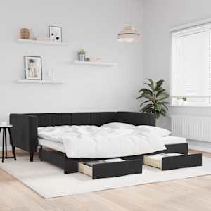 Válenda s přistýlkou a zásuvkami černá 100 x 200 cm samet - obrázek 1
