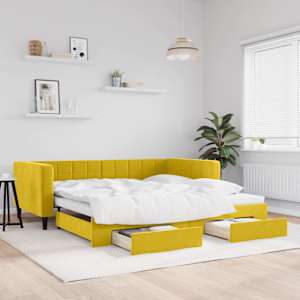 Válenda s přistýlkou a zásuvkami žlutá 100 x 200 cm samet - obrázek 1