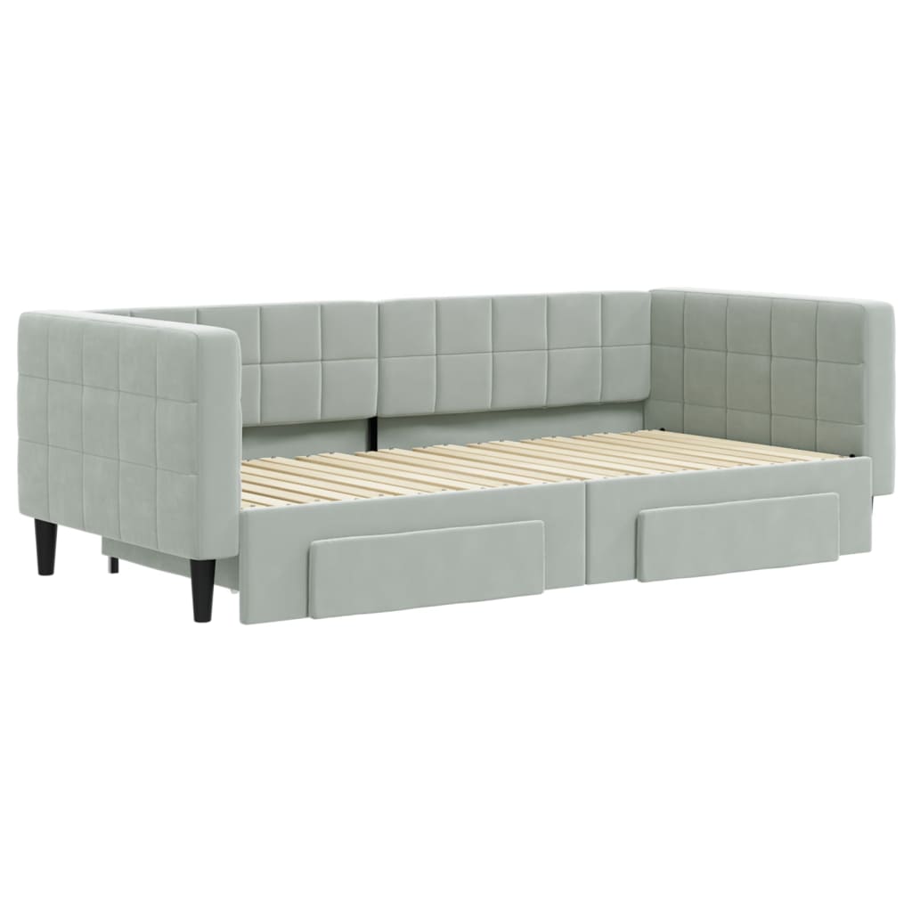 vidaXL Slaapbank onderschuifbed en lades 90x190 cm fluweel lichtgrijs afbeelding