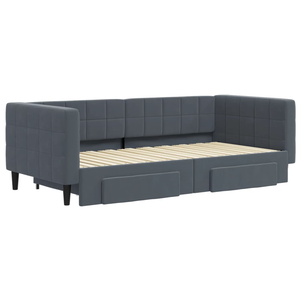 vidaXL Slaapbank onderschuifbed en lades 90x190 cm fluweel donkergrijs afbeelding