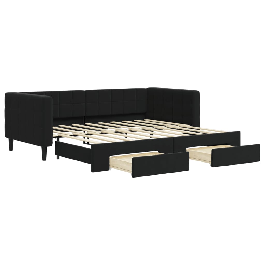 vidaXL Slaapbank met onderschuifbed en lades 90x190 cm fluweel zwart