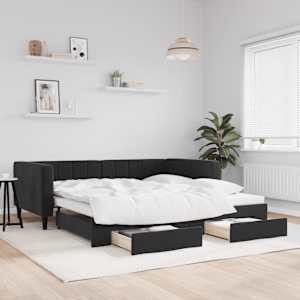 Válenda s přistýlkou a zásuvkami černá 90 x 190 cm samet - obrázek 1
