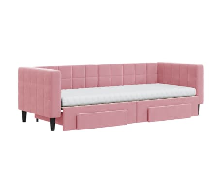 vidaXL Slaapbank met onderschuifbed en lades 80x200 cm fluweel roze