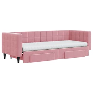 vidaXL Slaapbank met onderschuifbed en lades 80x200 cm fluweel roze