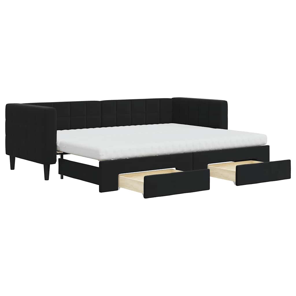 vidaXL Pat de zi cu extensie și sertare, negru, 80x200 cm, catifea