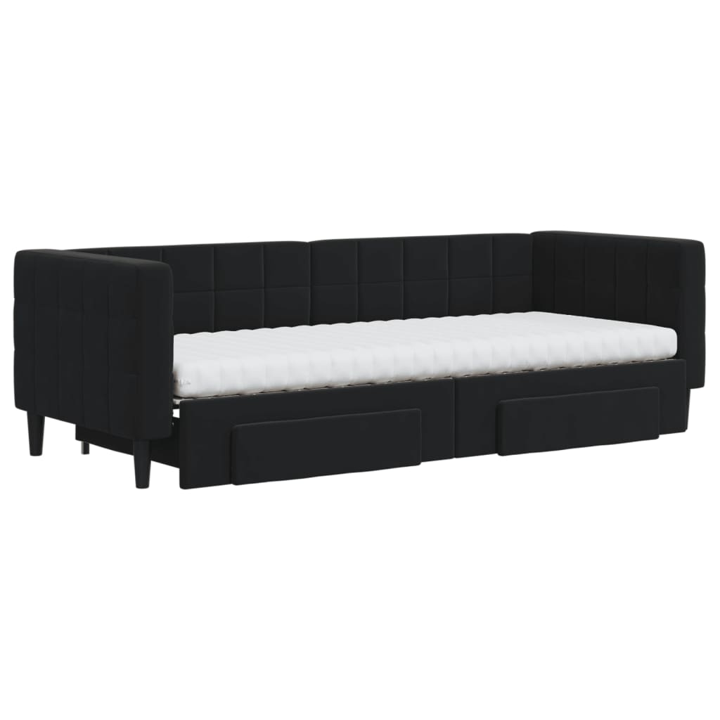 vidaXL Slaapbank met onderschuifbed en lades 80x200 cm fluweel zwart afbeelding