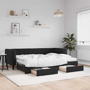 Válenda s přistýlkou a zásuvkami černá 80 x 200 cm samet - obrázek 1