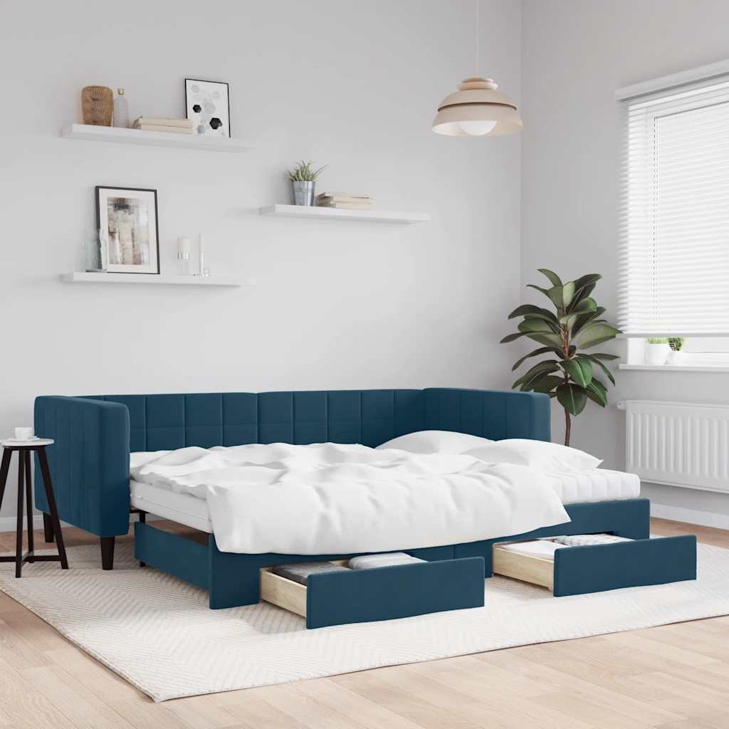 vidaXL daybed med udtræk og skuffer 90x200 cm velour blå