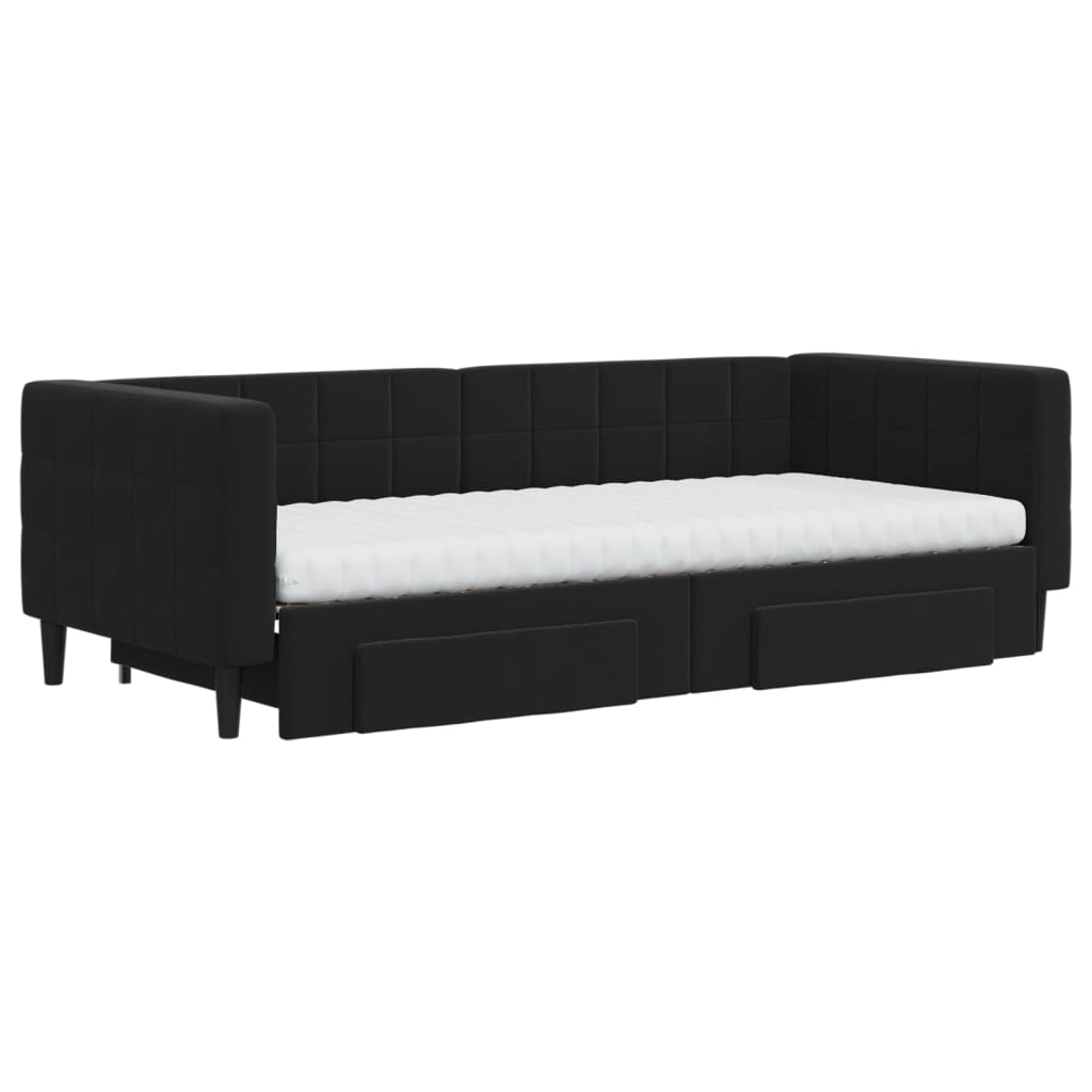 vidaXL Slaapbank met onderschuifbed en lades 90x200 cm fluweel zwart afbeelding