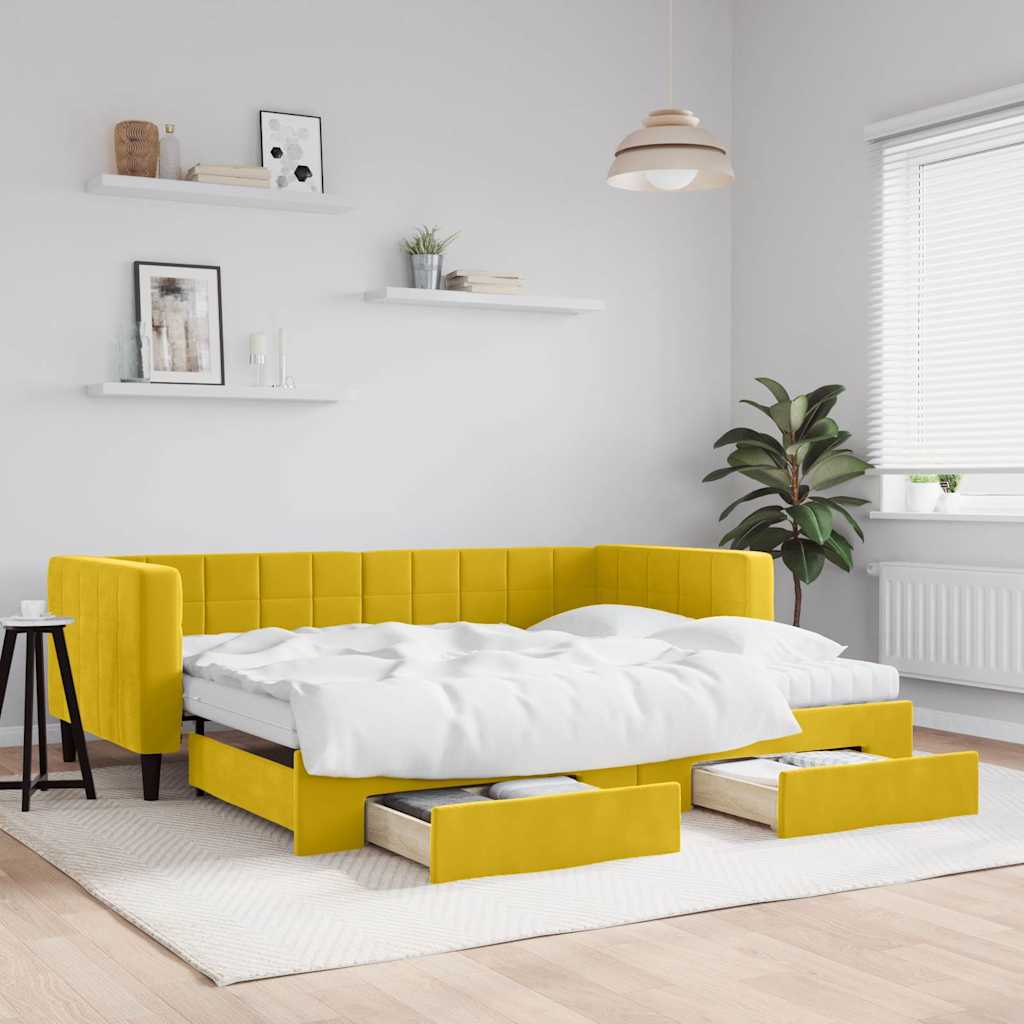 vidaXL Sofá-cama com gavetão e gavetas 90x200 cm veludo amarelo