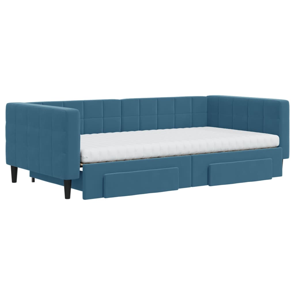 vidaXL Slaapbank met onderschuifbed en lades 100x200 cm fluweel blauw afbeelding