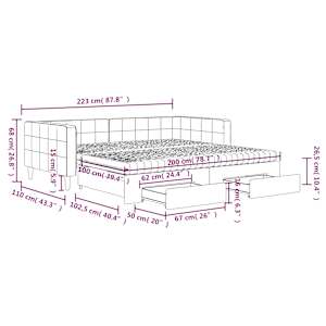 Válenda s přistýlkou a zásuvkami světle šedá 100 x 200 cm samet - obrázek 13