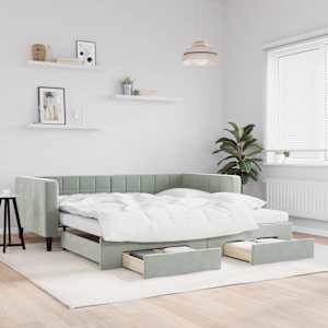 Válenda s přistýlkou a zásuvkami světle šedá 100 x 200 cm samet - obrázek 1