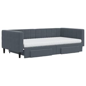 Válenda s přistýlkou a zásuvkami tmavě šedá 100 x 200 cm samet - obrázek 3