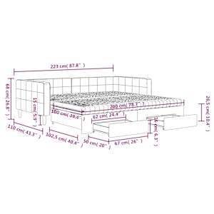 Válenda s přistýlkou a zásuvkami tmavě šedá 100 x 200 cm samet - obrázek 13