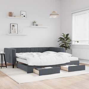 Válenda s přistýlkou a zásuvkami tmavě šedá 100 x 200 cm samet - obrázek 1