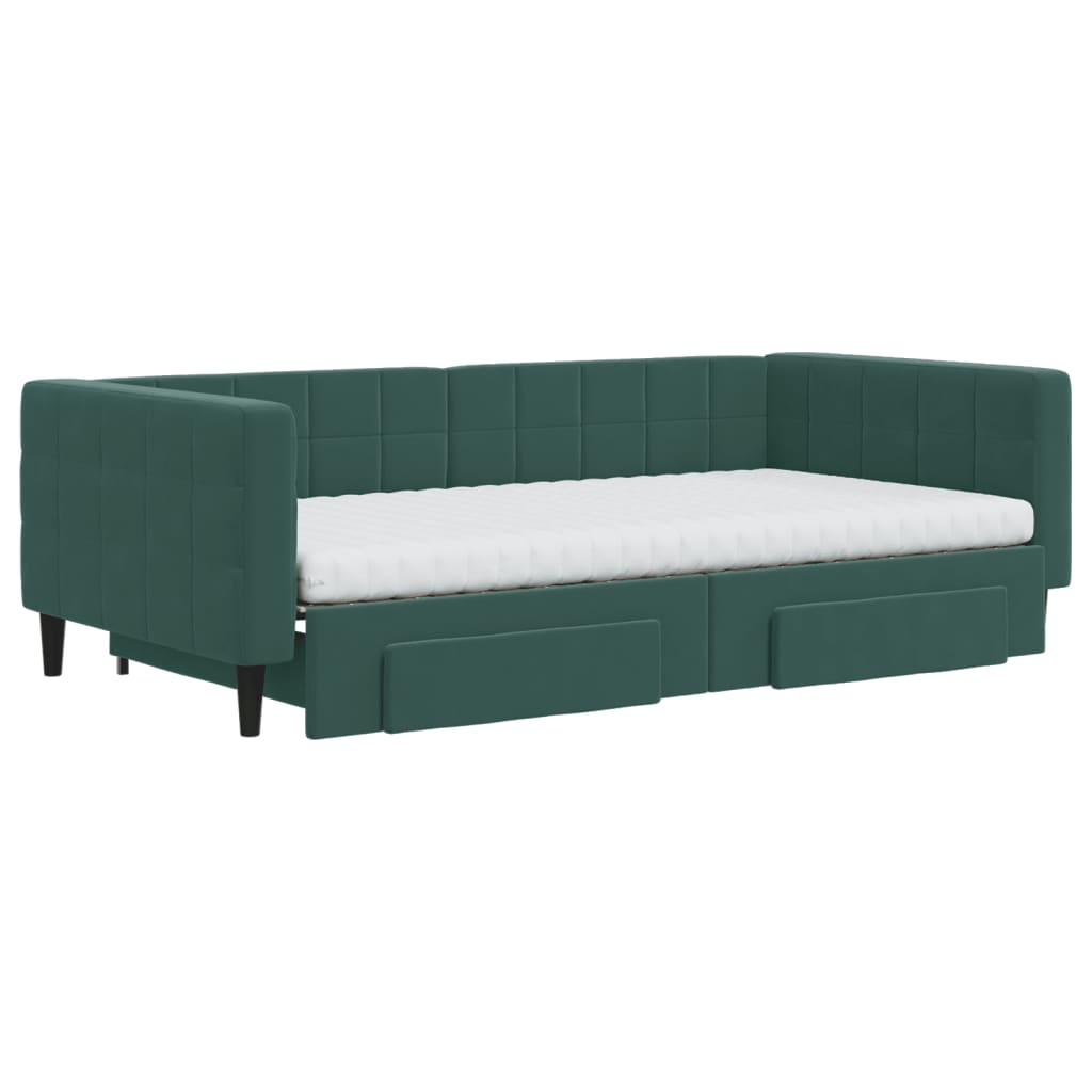vidaXL Pat de zi cu extensie și sertare verde închis 100x200cm catifea