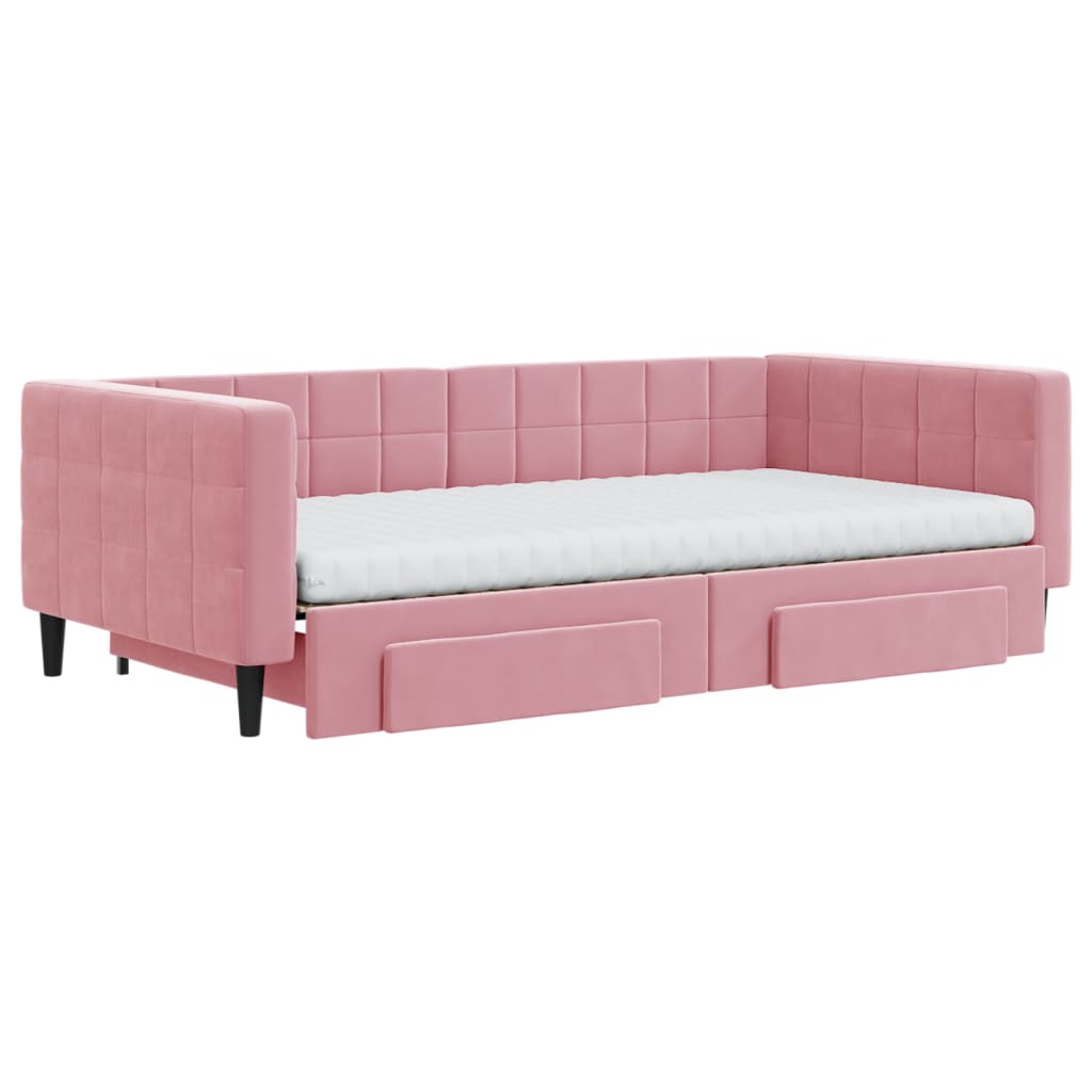 vidaXL Slaapbank met onderschuifbed en lades 100x200 cm fluweel roze afbeelding