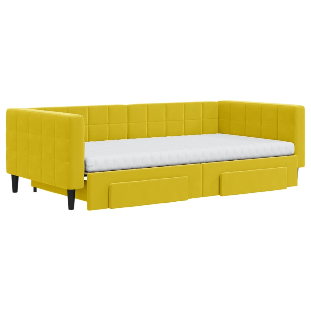 vidaXL sárga kihúzható bársony heverő fiókkal 100 x 200 cm