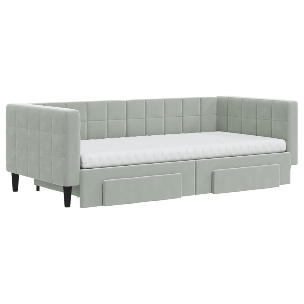 vidaXL Slaapbank onderschuifbed en lades 90x190 cm fluweel lichtgrijs afbeelding