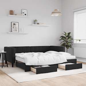 Válenda s přistýlkou a zásuvkami černá 90 x 190 cm samet - obrázek 1