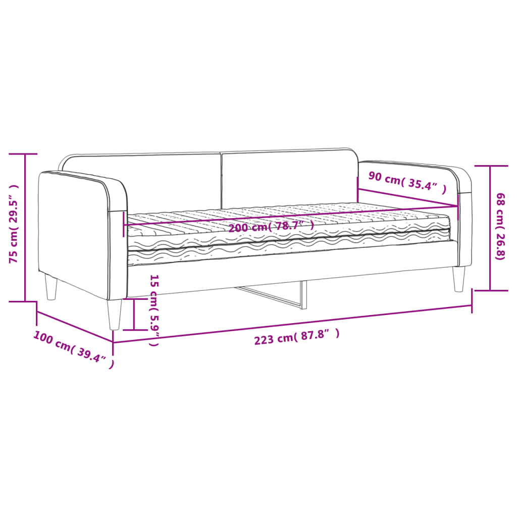 Sofa z materacem do spania, kolor taupe, 90x200 cm, tkanina