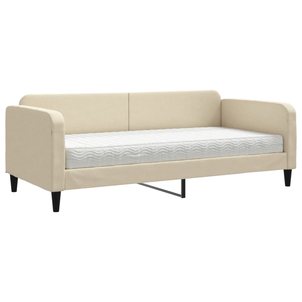 vidaXL Slaapbank met matras 90x200 cm stof crèmekleurig, foto 3