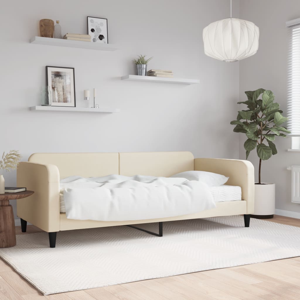 vidaXL Tagesbett mit Matratze Creme 90x200 cm Stoff