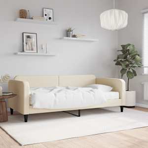 Válenda s matrací krémová 90 x 200 cm textil - obrázek 1