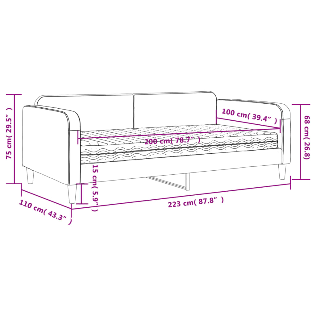 Sofa z materacem do spania, kolor taupe, 100x200 cm, tkanina