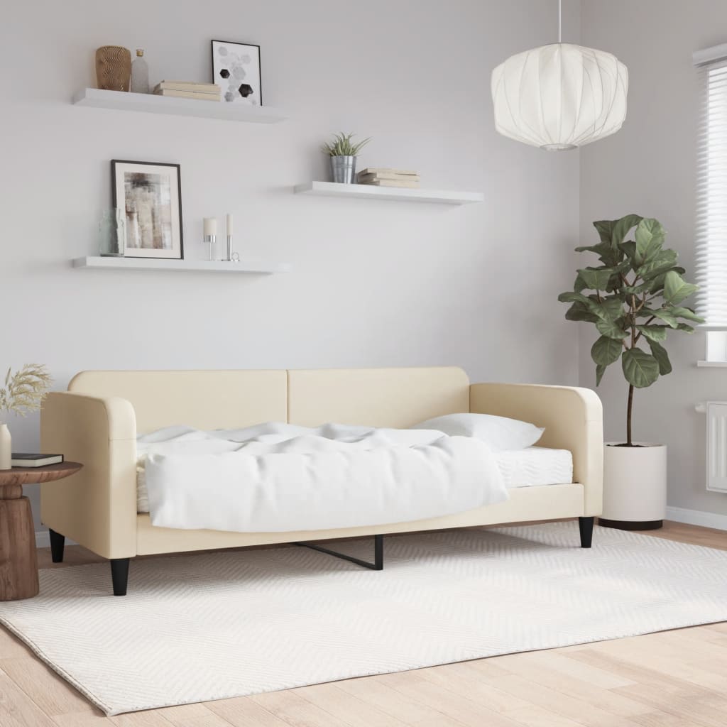 Tagesbett mit Matratze Creme 100×200 cm Stoff