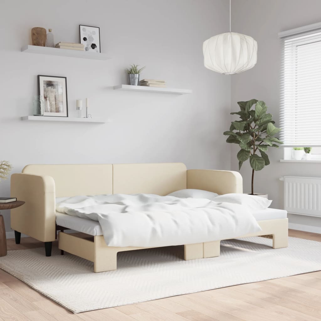 vidaXL Tagesbett Ausziehbar Creme 80x200 cm Stoff