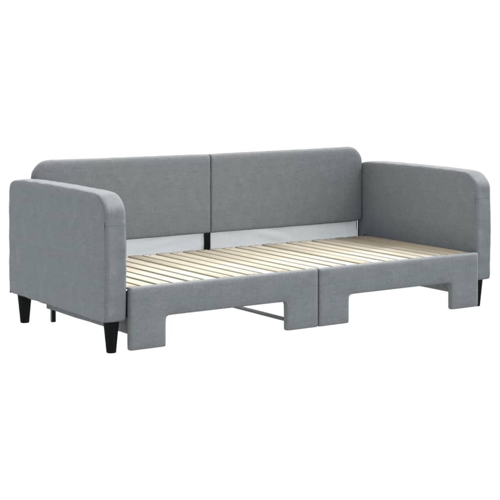 vidaXL Slaapbank met onderschuifbed 90x200 cm stof lichtgrijs grijs, foto 2