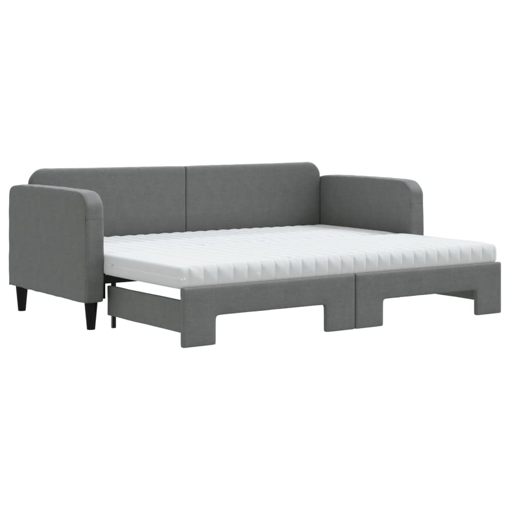 vidaXL Slaapbank onderschuifbed matrassen 80x200 cm stof donkergrijs grijs, foto 3