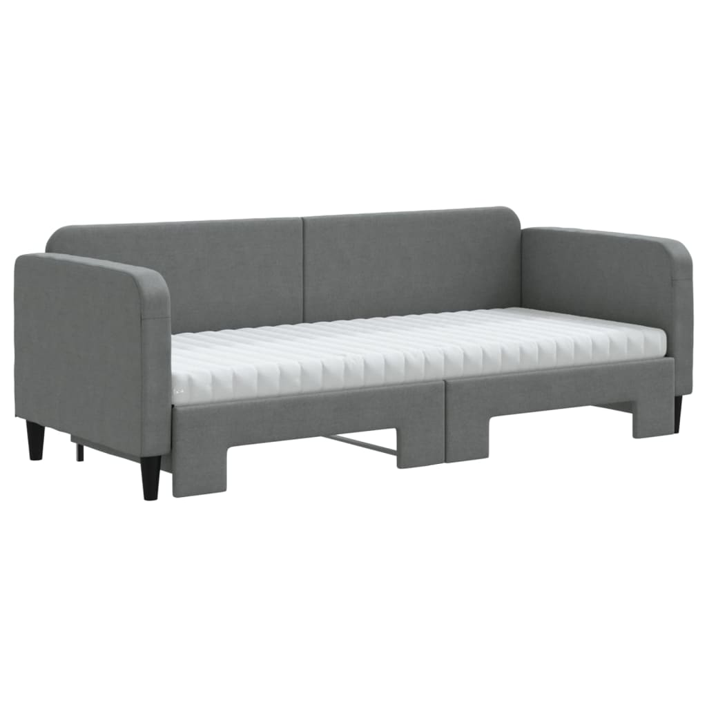 vidaXL Slaapbank onderschuifbed matrassen 80x200 cm stof donkergrijs grijs, foto 2