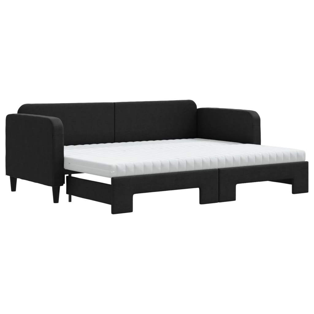vidaXL Slaapbank met onderschuifbed en matrassen 80x200 cm stof zwart, foto 3