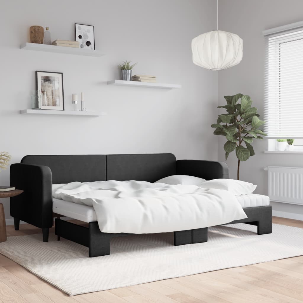 vidaXL daybed med udtræk og madras 80x200 cm stof sort