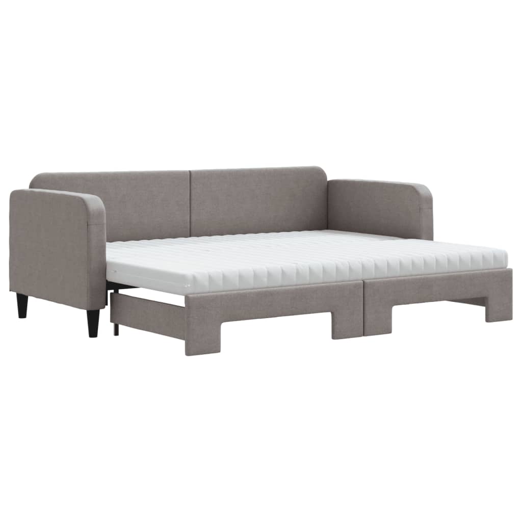 vidaXL Slaapbank met onderschuifbed en matrassen 80x200 cm stof taupe, foto 3