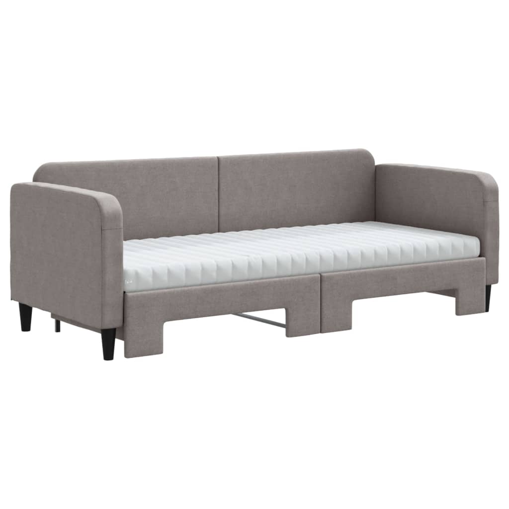 vidaXL Slaapbank met onderschuifbed en matrassen 80x200 cm stof taupe, foto 2