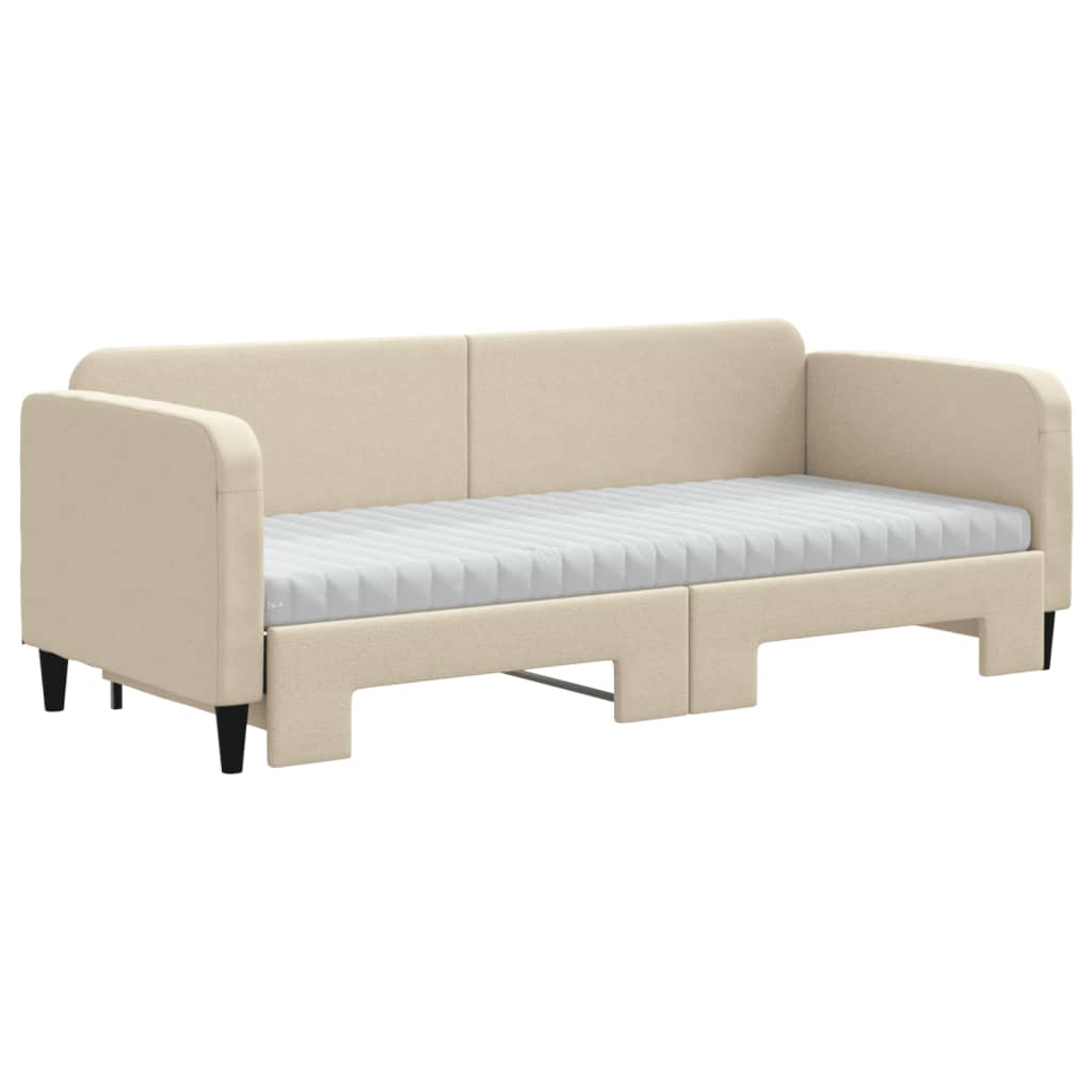 vidaXL Slaapbank met onderschuifbed en matrassen 80x200 cm stof crème, foto 2
