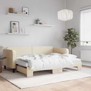 Válenda s přistýlkou a matracemi krémová 80 x 200 cm textil - obrázek 1